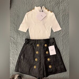 Balmain Black Women's High Waist Crocodile Jacquard Skirt paired w/ Balmain top!